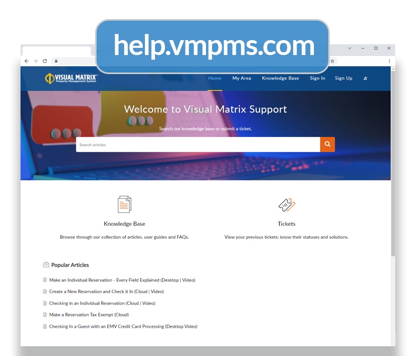 a screenshot of the help portal - help sections are listed and a search box is displayed